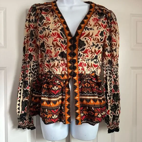 Farm Rio x Anthropologie Long-Sleeve V-Neck Printed Blouse - Picture 4 of 8